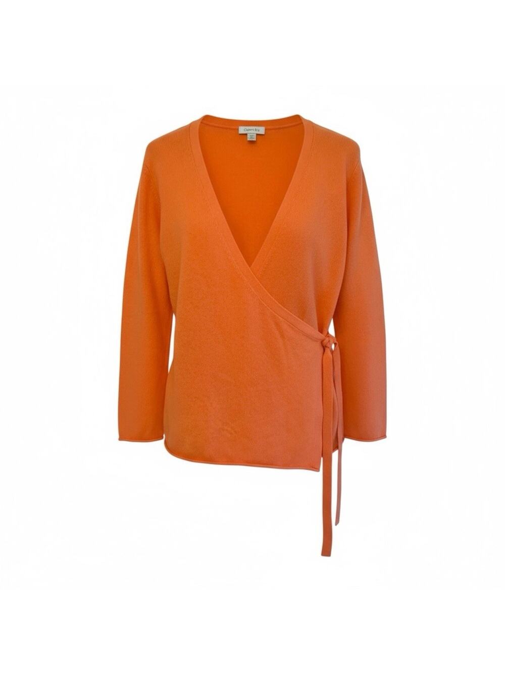 Garnet Hill 100% Cashmere Wrap Sweater Orange Kimono Style Top XS Lightweight
